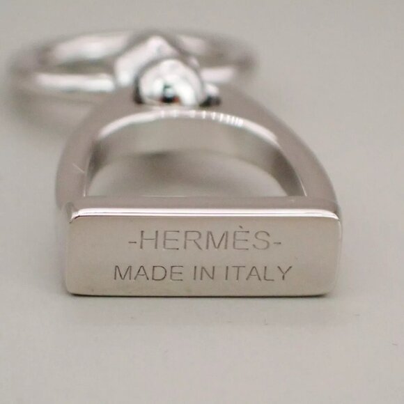 HERMES Logo Charms Etrier Twilly Scarf Ring Metal Silver Italy Accessory - Picture 3 of 9